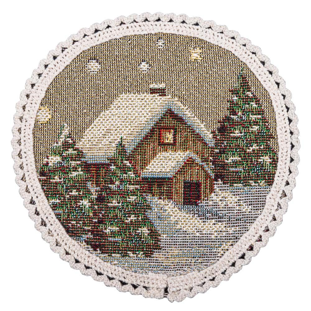 Серветка-підкладка кругла новорічна гобеленова "Карпатська ніч" (золотий люрекс)