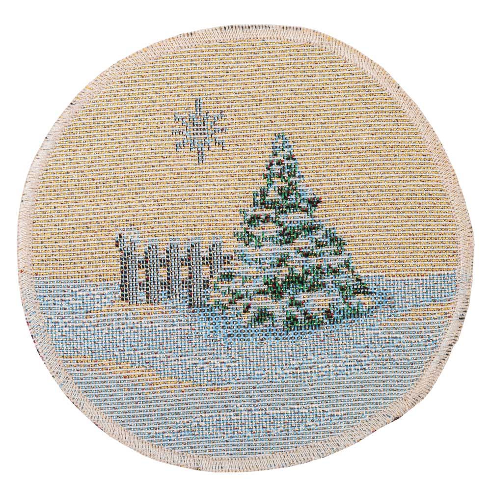 Серветка-підкладка кругла новорічна гобеленова "Полярний експрес" (золотий люрекс)