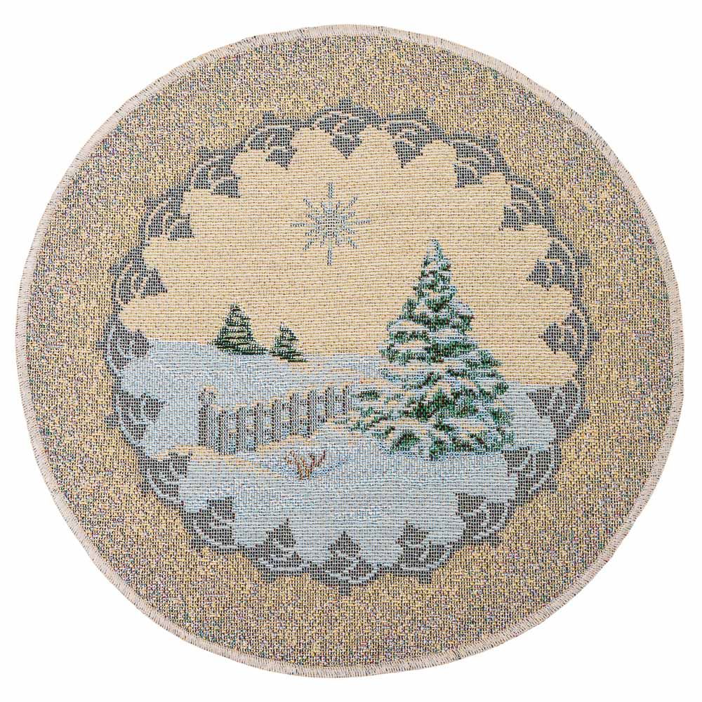 Серветка-підкладка кругла новорічна гобеленова "Полярний експрес" (золотий люрекс)