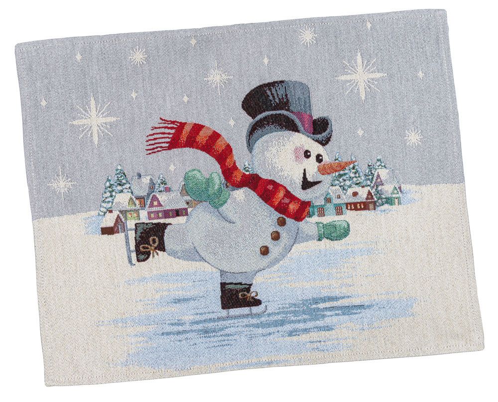 Серветка-підкладка новорічна гобеленова "Сніговики-витівники" (срібний люрекс)