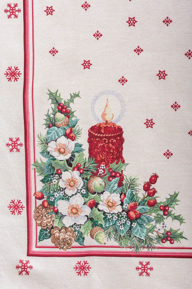 Скатертина новорічна гобеленова "Різдвяна свічка" (срібний люрекс)