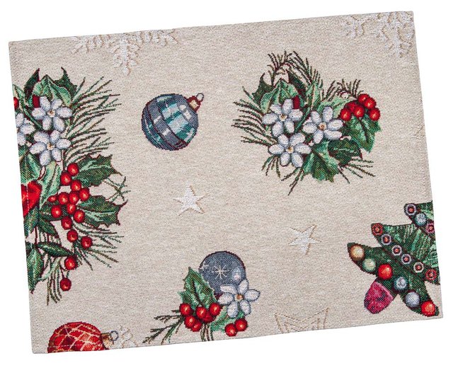 Новорічна серветка-підкладка «Різдвяні прикраси» (Срібний люрекс), 34x44