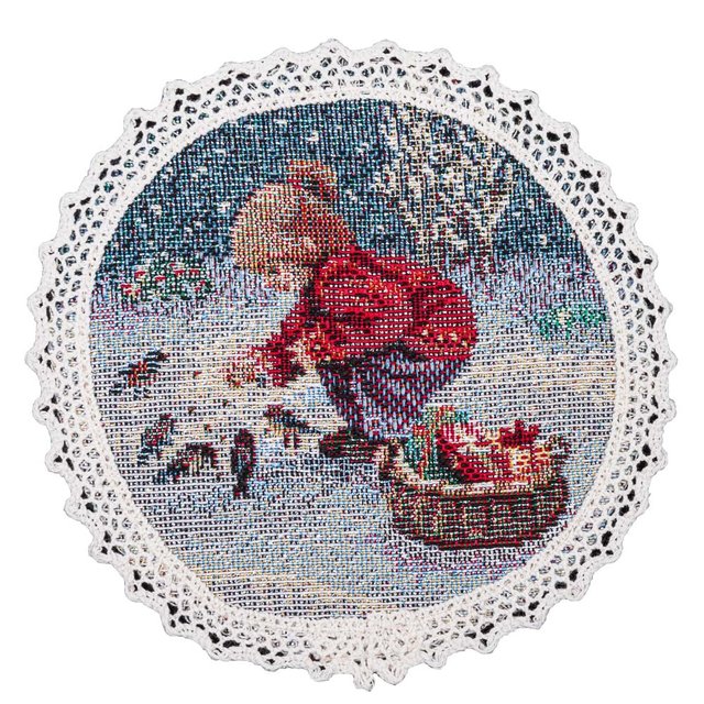 Серветка кругла новорічна "Зимова радість" (срібний люрекс)