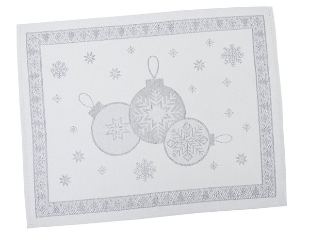 Серветка-підкладка новорічна жакардова "Ялинкові кульки" (срібний люрекс)