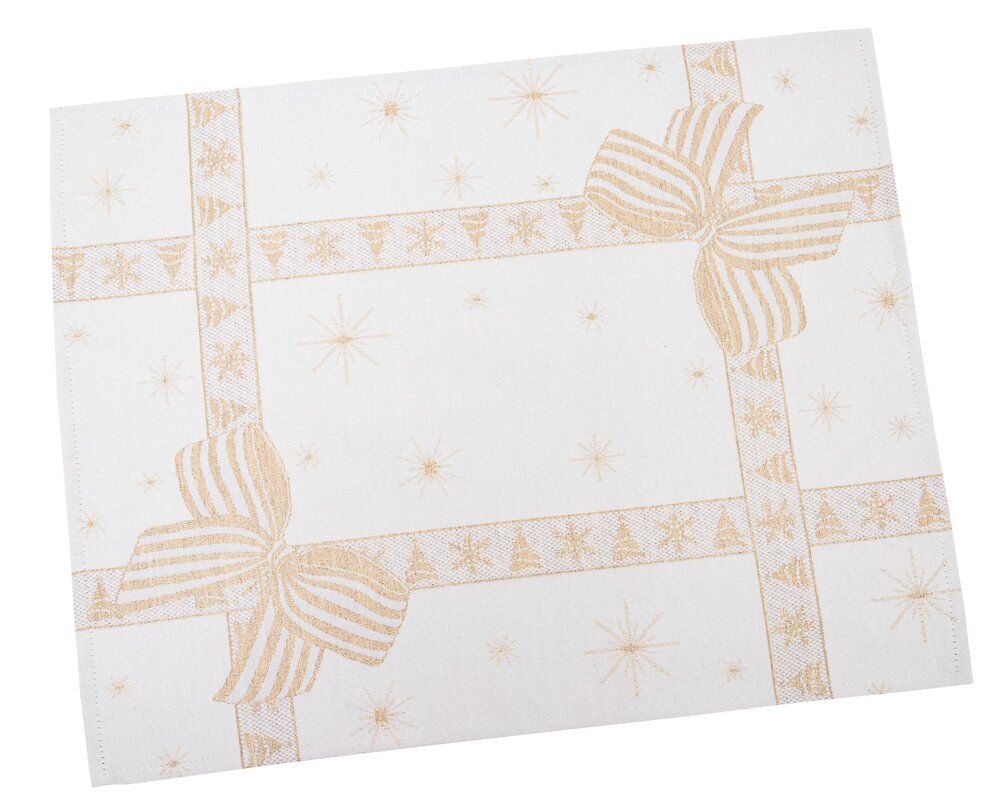 Серветка-підкладка новорічна жакардова "Новорічний подарунок" (золотий люрекс)