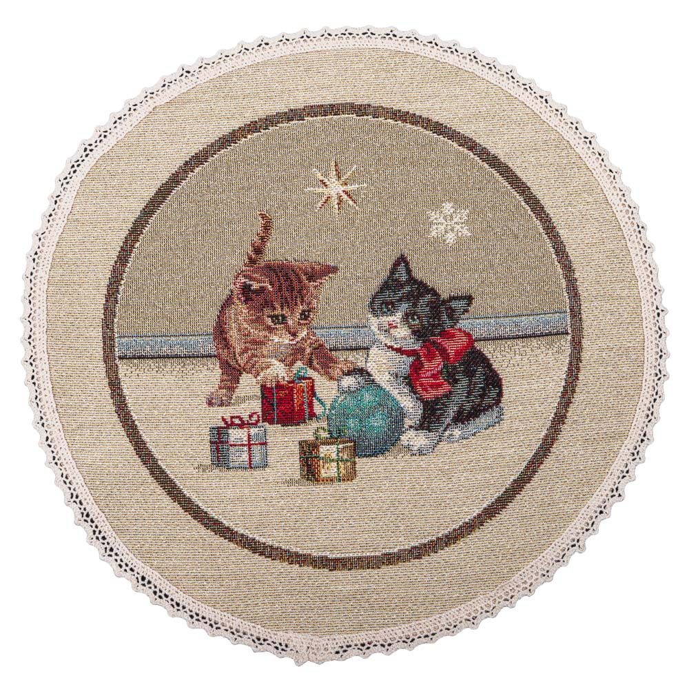 Серветка-підкладка кругла новорічна гобеленова "В очікуванні дива" (золотий люрекс)