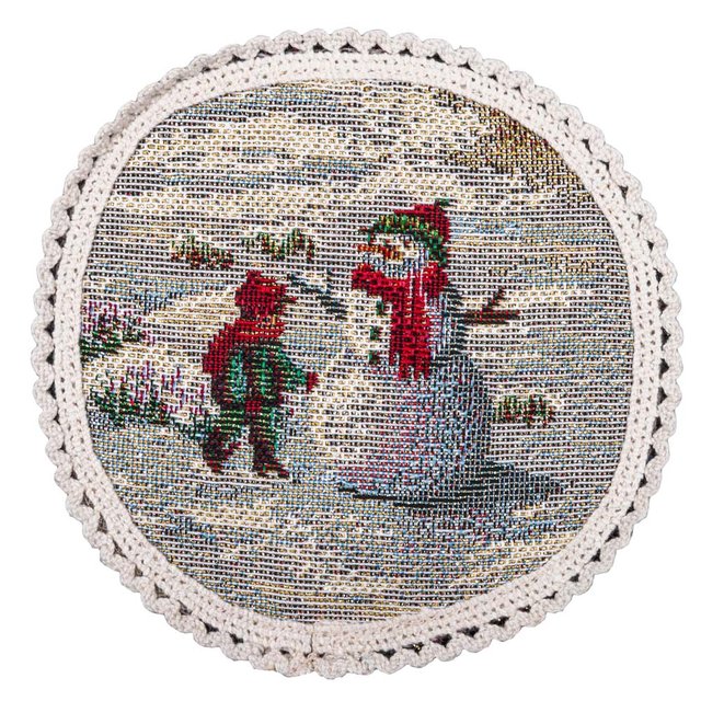 Серветка-підкладка кругла Гобеленова "Різдво в Карпатах" (золотий люрекс)
