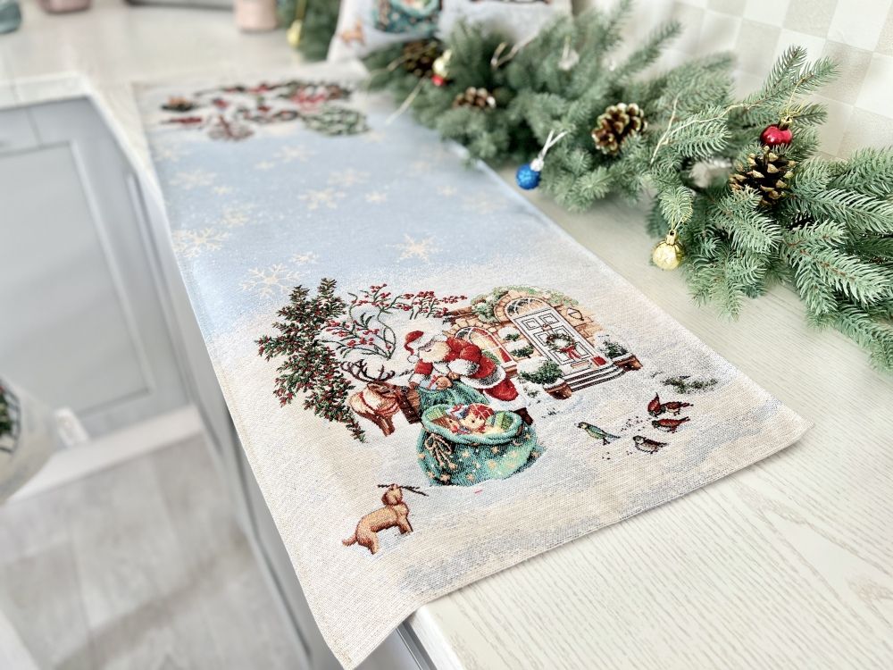 Гобеленова доріжка на стіл «Різдвяні канікули» (Срібний люрекс), 45x140