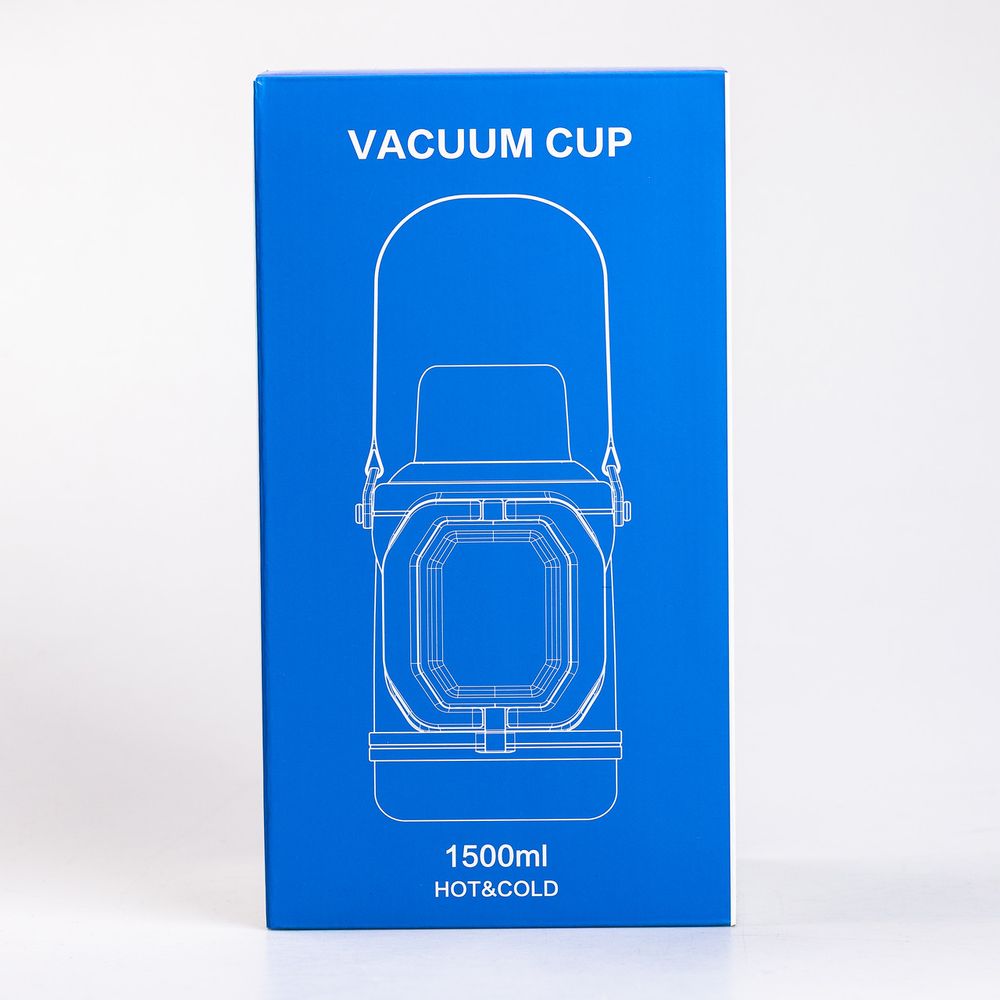 Термос Vacuum Cup 1.5 літра з ремінцем і складною ручкою білий